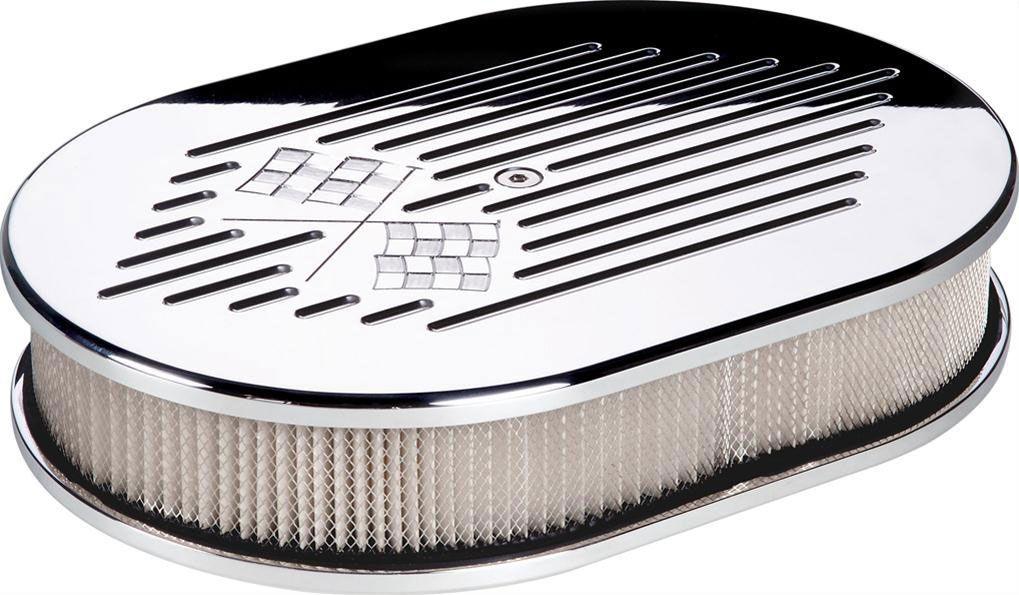 Billet Polished Aluminium Small Oval Air Cleaner Assembly - Cross Flags (BS15327)