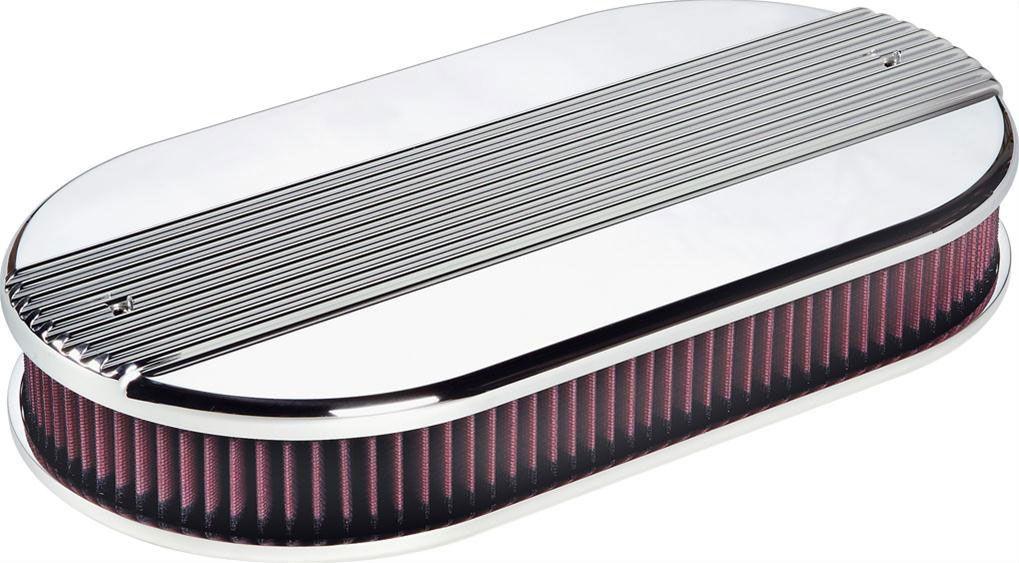 Billet Polished Aluminium Oval Dual Quad Air Cleaner Assembly - Ribbed (BS15650)
