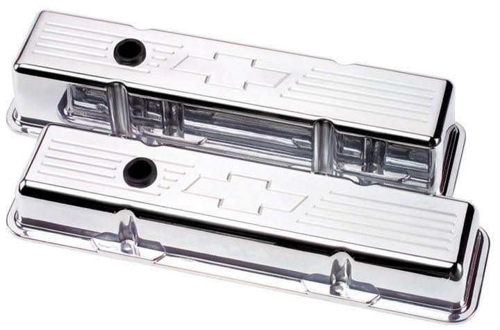 Billet Aluminium Valve Covers With Bowtie Logo - Polished (BS95121)