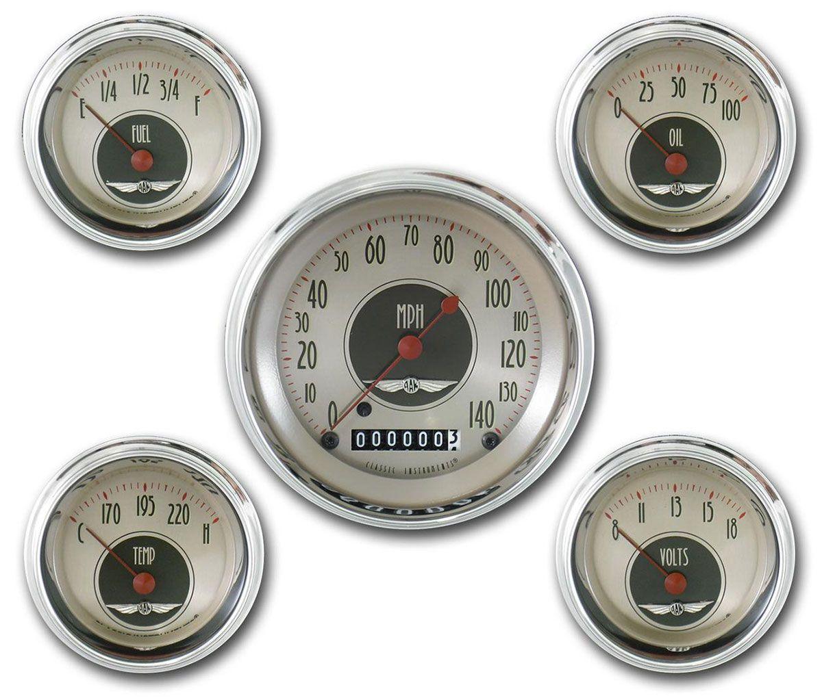 Classic Instruments All American Nickel Series 5 Gauge Kit (with High Step Bezels) (CIAN00SHC) CIAN00SHC