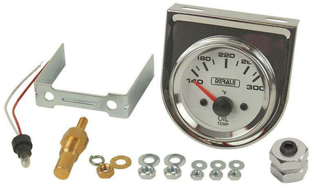 Derale Lighted Black on White 2-1/16" Electric Oil Temp Gauge (DP13009) DP13009