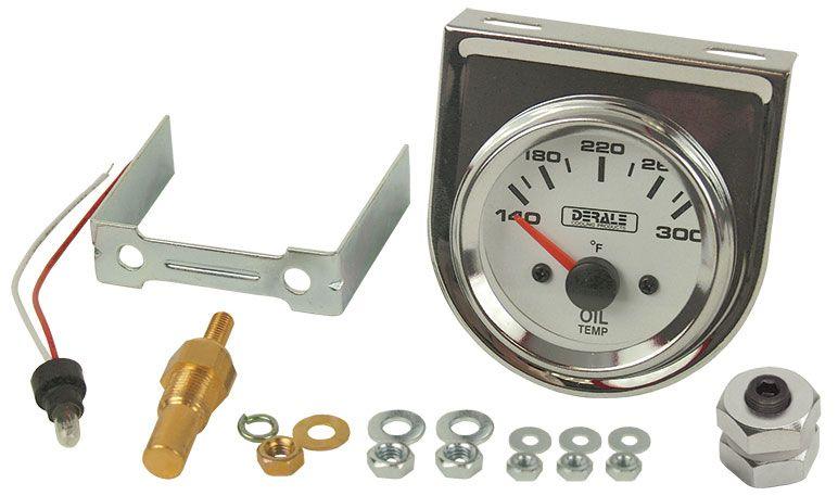 Derale Lighted Black on White 2-1/16" Electric Oil Temp Gauge (DP13009) DP13009