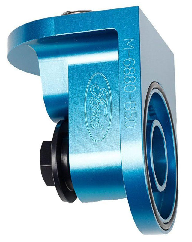 Ford Performance Billet Aluminium 90° Oil Filter Adapter, Blue (FMM-6880-B50) FMM-6880-B50