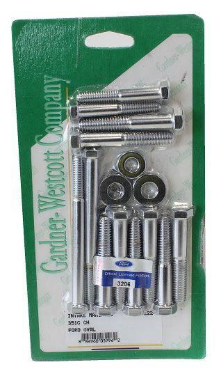 Gardener Intake Manifold Bolt Set, Hex, Chrome with Ford Symbol (GW11-56222-H) GW11-56222-H