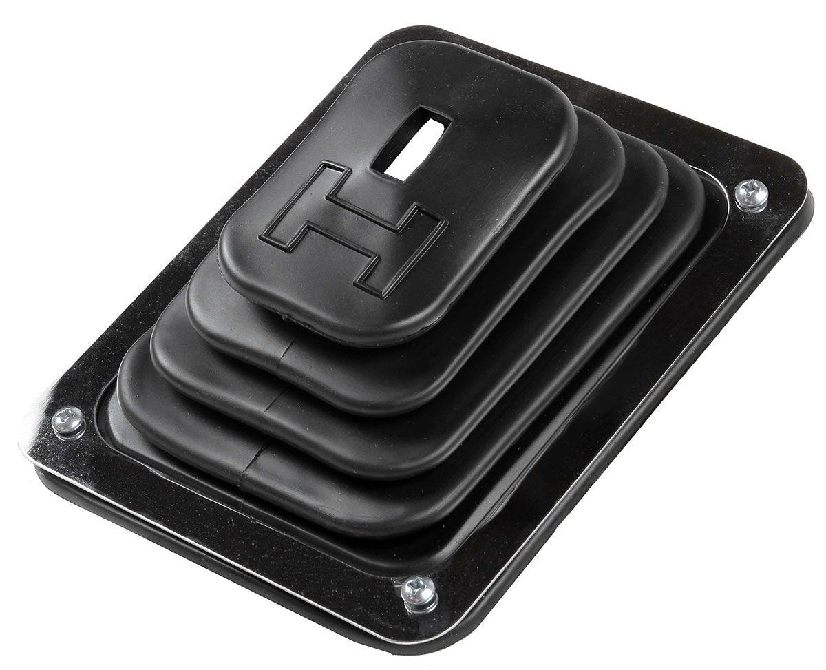 Hurst Shifter Boot and Plate, B-4 Shifter, Black, Rubber, Chrome Plated Steel Trim Plate, Hardware, Each (HU1144580)