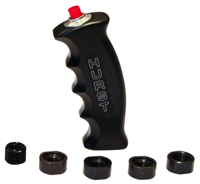 Hurst Shift Knob, Pistol Grip, Aluminium, Black, 12V button, Logo, Each (HU1536210) HU1536210
