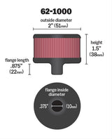 K&N Push-In Vent Filter 2 OD x 1-1/2 H (KN62-1000)