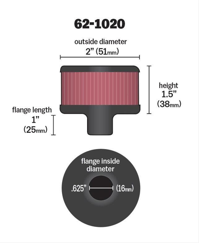K&N Push-In Vent Filter 2 OD x 1-1/2 H (KN62-1020)