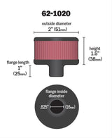 K&N Push-In Vent Filter 2 OD x 1-1/2 H (KN62-1020)