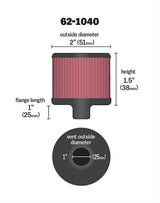 K&N Push-In Vent Filter 2 OD x 1-1/2 H (KN62-1040)