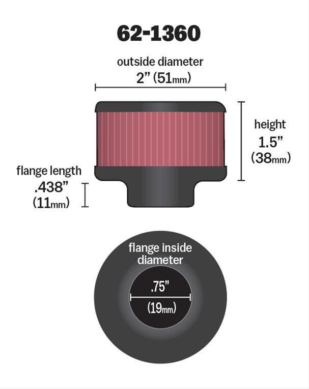 K&N Clamp-On Vent Filter 2 OD x 1-1/2 H (KN62-1360)