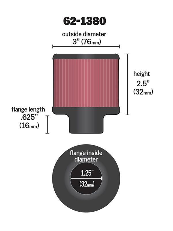 K&N Clamp-On Vent Filter 3 OD x 2-1/2 H (KN62-1380)
