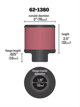 K&N Clamp-On Vent Filter 3 OD x 2-1/2 H (KN62-1380)