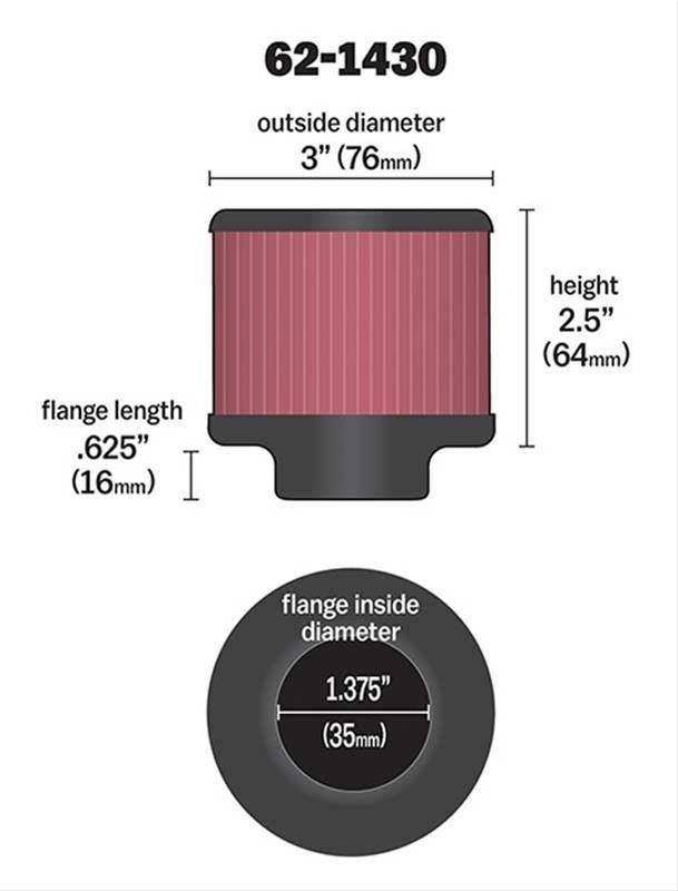 K&N Clamp-On Vent Filter 3 OD x 2-1/2 H (KN62-1430)