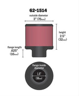 K&N Clamp-On Vent Filter 3 OD x 2-1/2 H (KN62-1514)