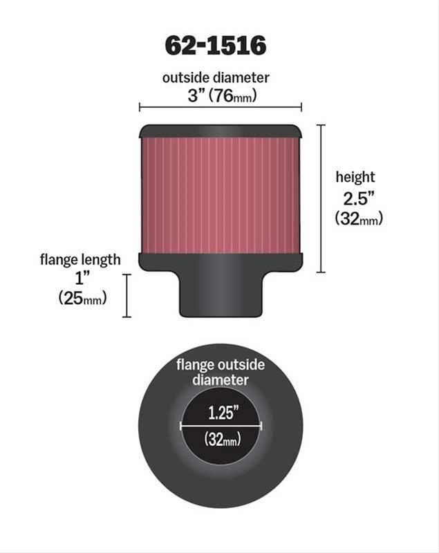 K&N Push-On Vent Filter 3 OD x 2-1/2 H (KN62-1516)