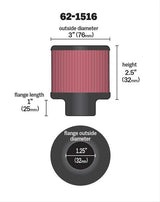 K&N Push-On Vent Filter 3 OD x 2-1/2 H (KN62-1516)