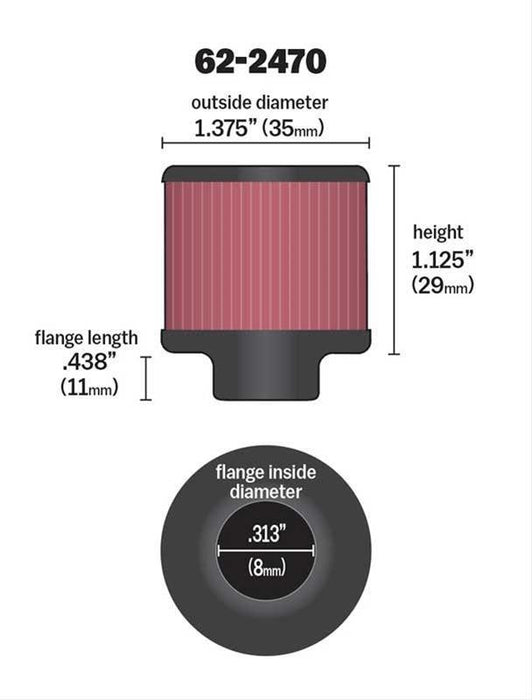 K&N Clamp-On Vent Filter 1-3/8 OD x 1-1/8 H (KN62-2470)