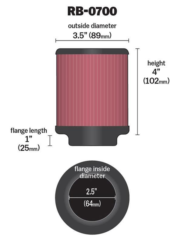 K&N Universal Clamp On Filter Fits 2.5 in (64 mm) (KNRB-0700)