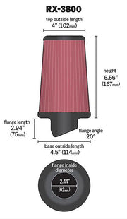 K&N X-Stream Universal Clamp On Filter Fits 2.438 in (62 mm) (KNRX-3800)