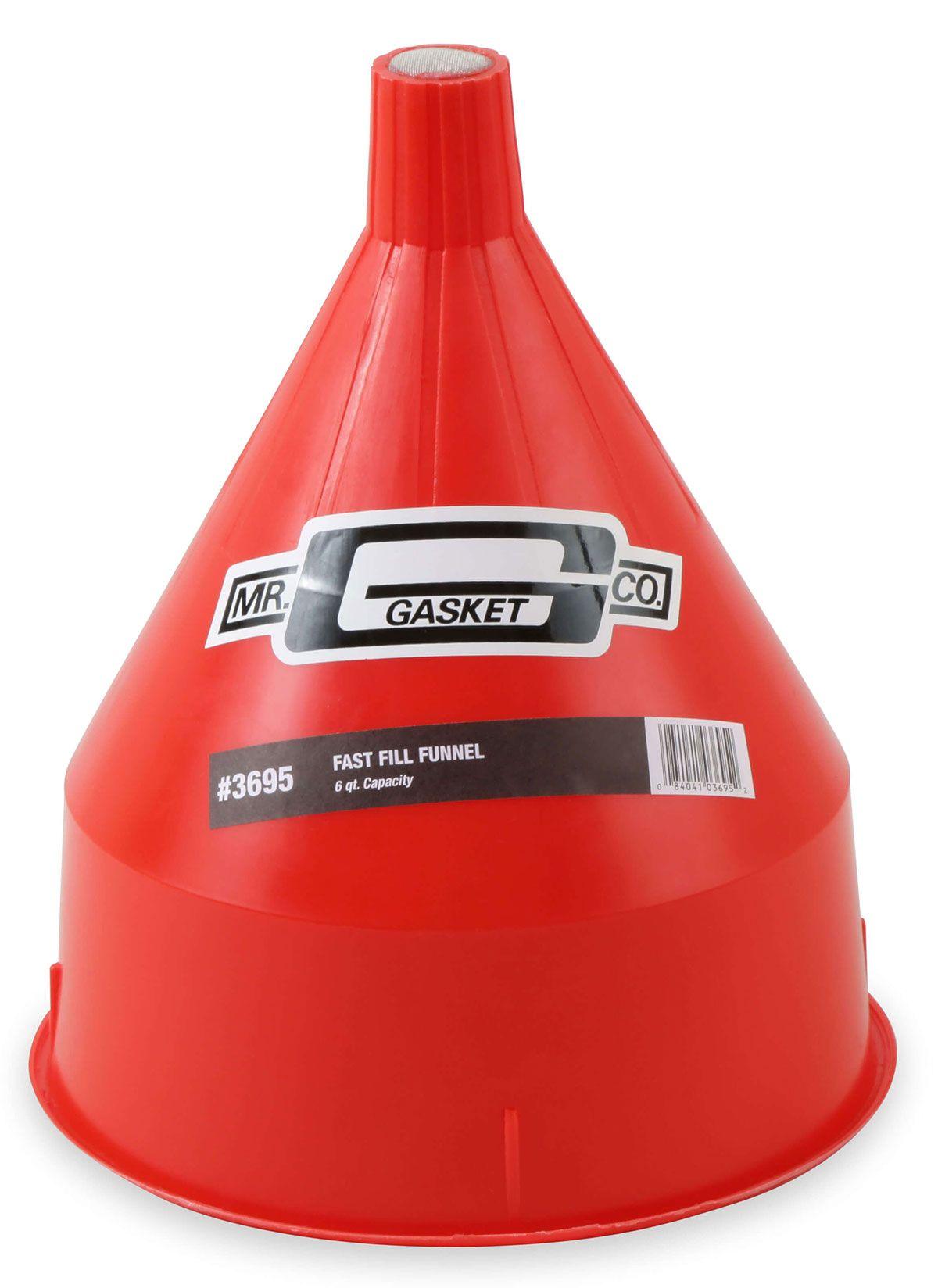 Mr. Gasket 3695 Fast-Fill Funnel - 6 Quart Capacity, Unbreakable Plastic, Brass Screen Filter