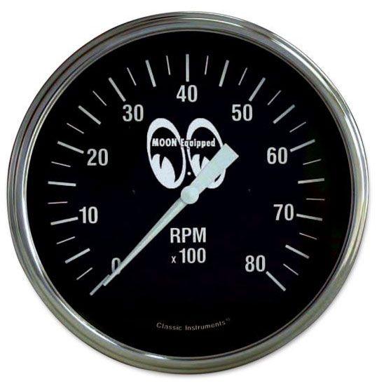 Mooneyes 3-3/8" 8000 RPM Tacho, Black Face (MNMPG3308) MNMPG3308