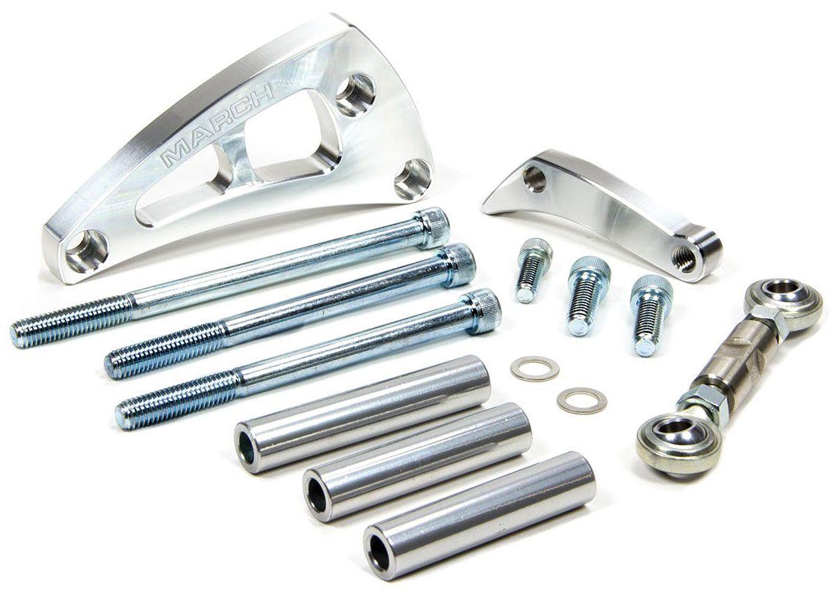 March Performance Ultra "Mid Mount" Alternator Bracket, Clear Powder Coated (MPP20124) MPP20124