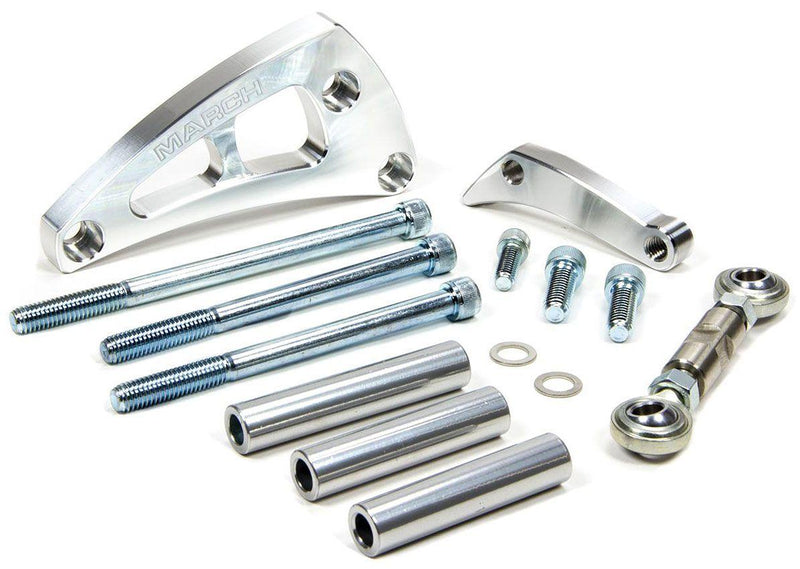 March Performance Ultra "Mid Mount" Alternator Bracket, Clear Powder Coated (MPP20124) MPP20124