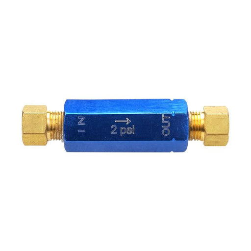 Proflow Residual Pressure Valve, Blue Anodised, 2 psi, Disc Brakes, 1/8 in. NPT Female Inlet/Outlet, Each - Automotive - Fast Lane Spares