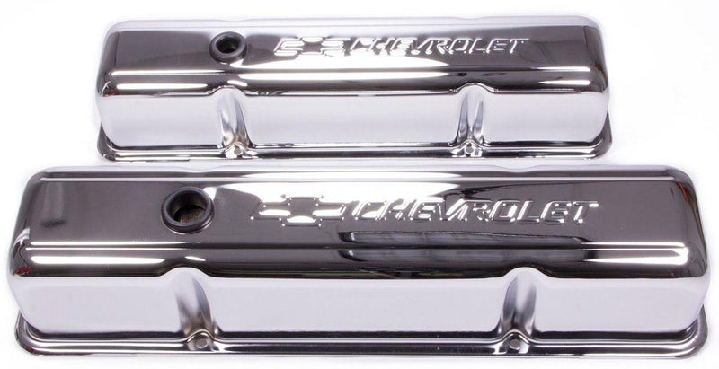 Proform Stamped Valve Covers with Chevrolet Logo (Tall Style with Baffle) Chrome (PR141-103) PR141-103