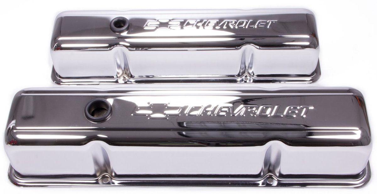 Proform Stamped Valve Covers with Chevrolet Logo (Tall Style with Baffle) Chrome (PR141-103)