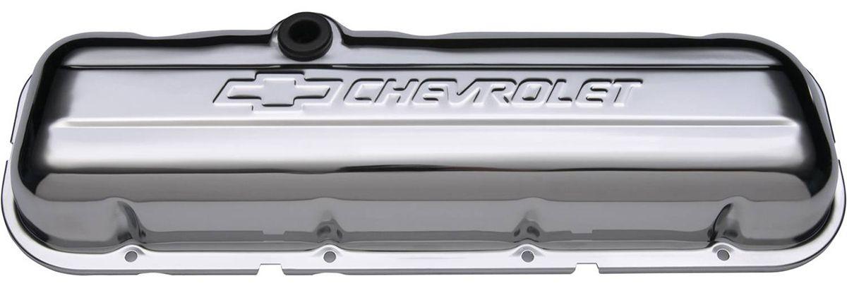 Proform Stamped Valve Covers with Chevrolet Logo (Short Style with Baffle) Chrome (PR141-114)