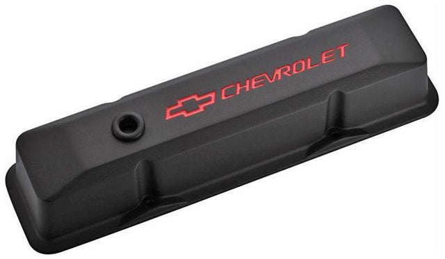 Proform Die Cast Valve Covers with Chevrolet Logo (Tall Style) Black Crinkle Finish (PR141-116) PR141-116