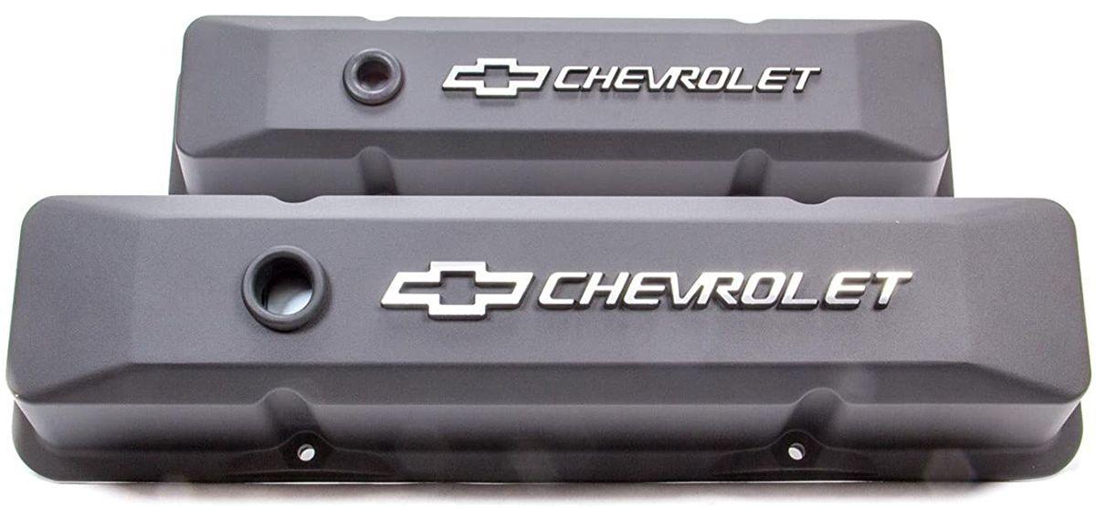 Proform Die Cast Valve Covers with Chevrolet Logo (Tall Style) Black Crinkle Finish (PR141-119) PR141-119