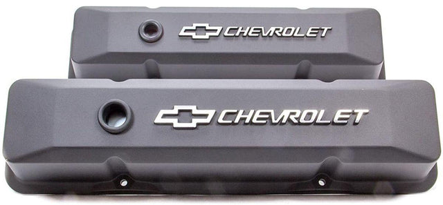 Proform Die Cast Valve Covers with Chevrolet Logo (Tall Style) Black Crinkle Finish (PR141-119) PR141-119
