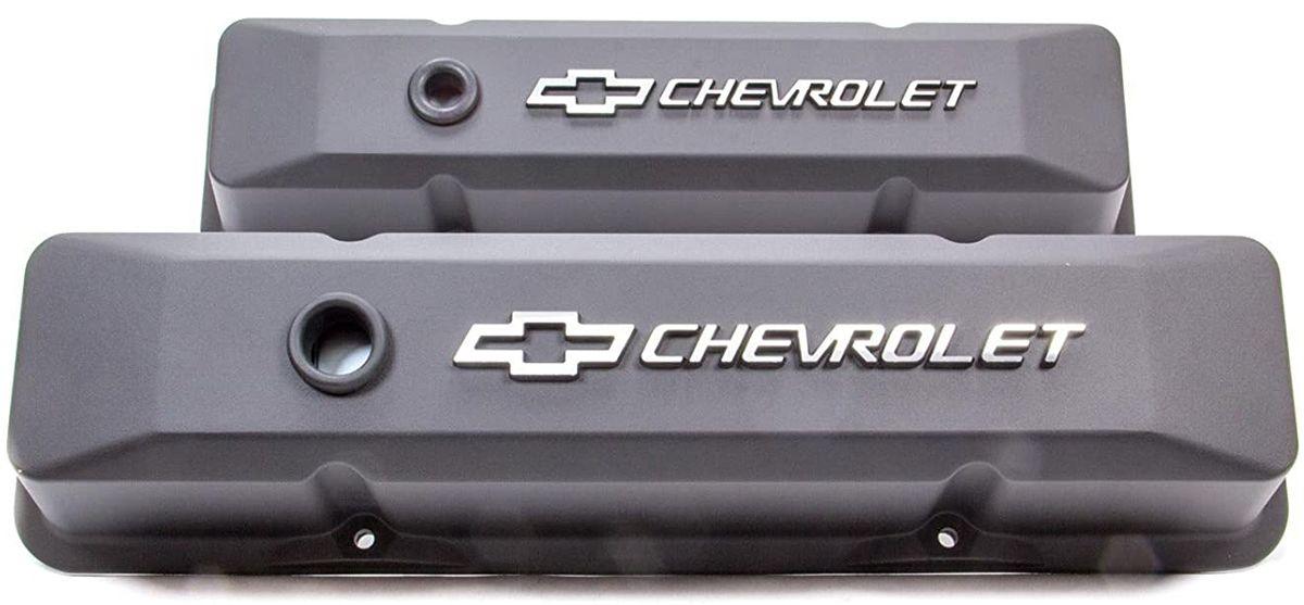 Proform Die Cast Valve Covers with Chevrolet Logo (Tall Style) Black Crinkle Finish (PR141-119)