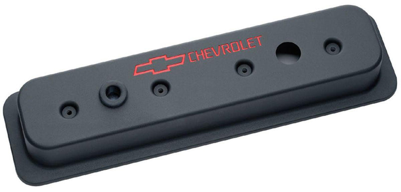 Proform Die Cast Valve Covers with Chevrolet Logo (Centre Hold-Down) Black Crinkle Finish (PR141-131) PR141-131