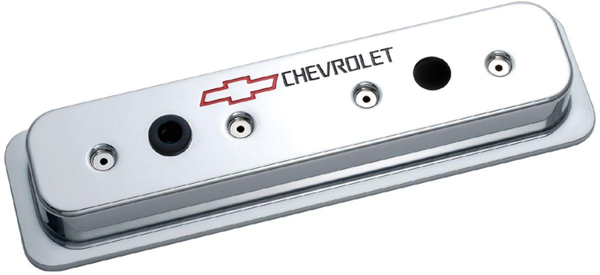 Proform Die Cast Valve Covers with Chevrolet Logo (Centre Hold-Down) Chrome (PR141-132)