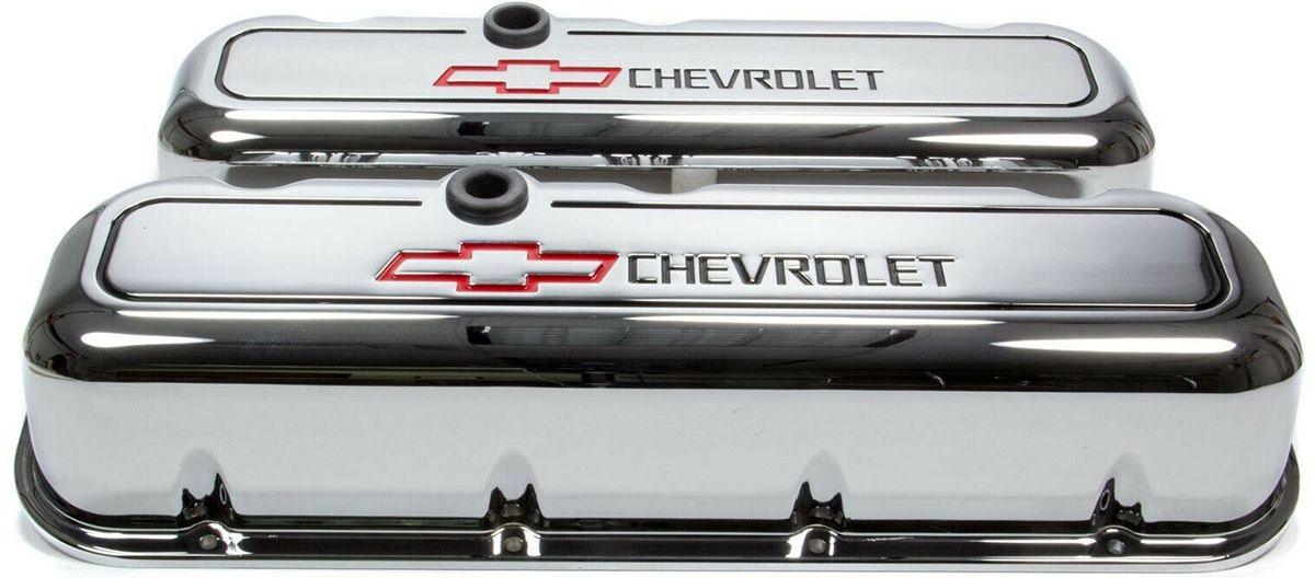 Proform Die Cast Valve Covers with Chevrolet Logo (Tall Style) Chrome (PR141-140)