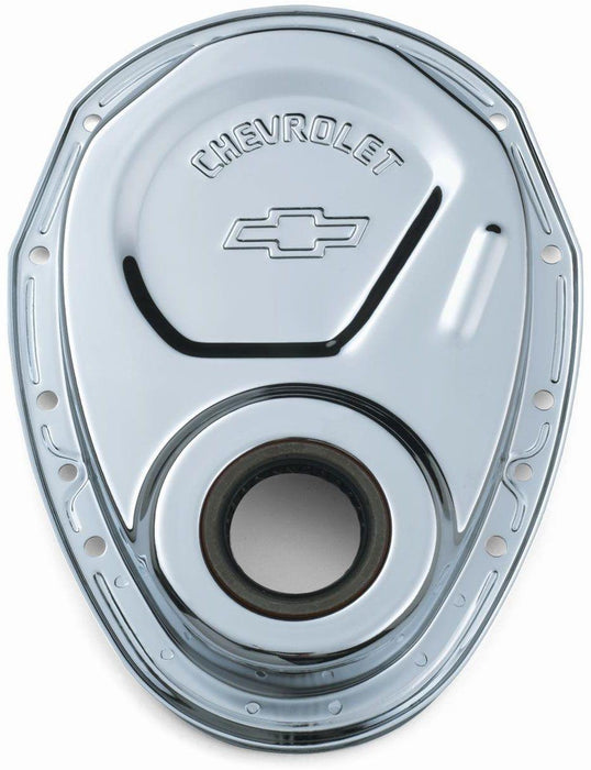 Proform Stamped Steel Timing Cover Chrome with Bowtie Logo (PR141-215)