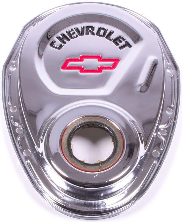 Proform Stamped Steel Timing Cover Chrome with Red Bowtie Logo (PR141-904) PR141-904