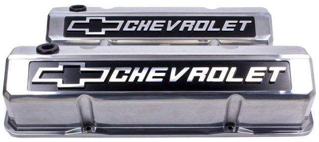 Proform SLANT EDGE VALVE COVERS, SBC POLISHED, RAISED EMBLEM ON BLK PROFORM - 141-920 (PR141-920) PR141-920