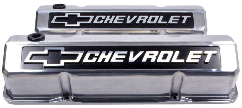 Proform SLANT EDGE VALVE COVERS, SBC POLISHED, RAISED EMBLEM ON BLK PROFORM - 141-920 (PR141-920) PR141-920