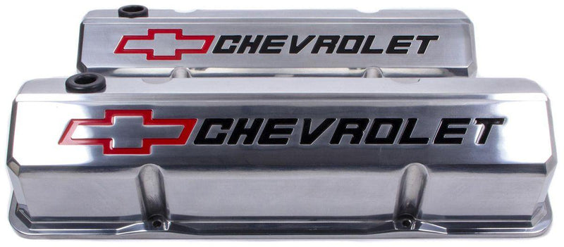 Proform SLANT EDGE VALVE COVERS, SBC POLISHED, RED & BLACK EMBLEM PROFORM - 141-927 (PR141-927) PR141-927