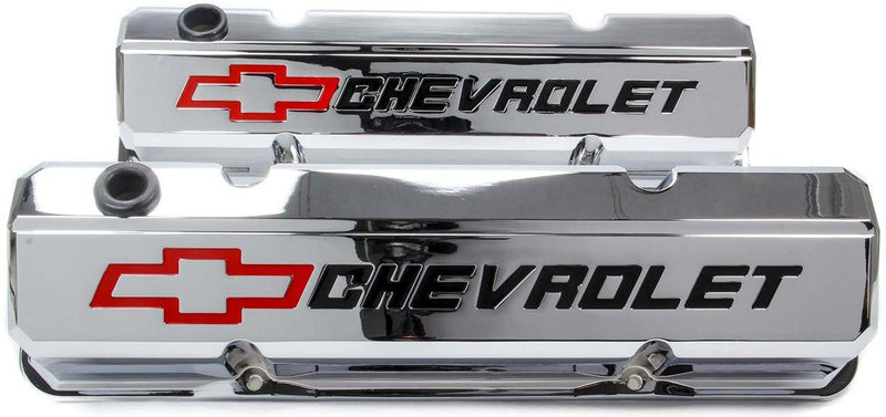 Proform SLANT EDGE VALVE COVERS, SBC CHROME WITH RED & BLACK EMBLEM PROFORM - 141-930 (PR141-930) PR141-930