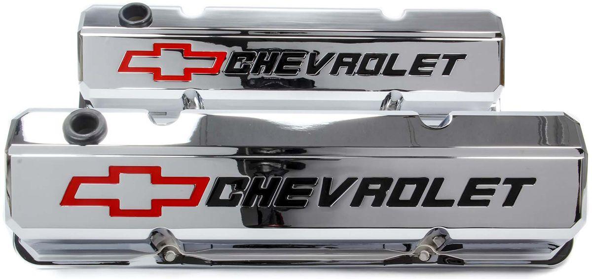 Proform SLANT EDGE VALVE COVERS, SBC CHROME WITH RED & BLACK EMBLEM PROFORM - 141-930 (PR141-930)