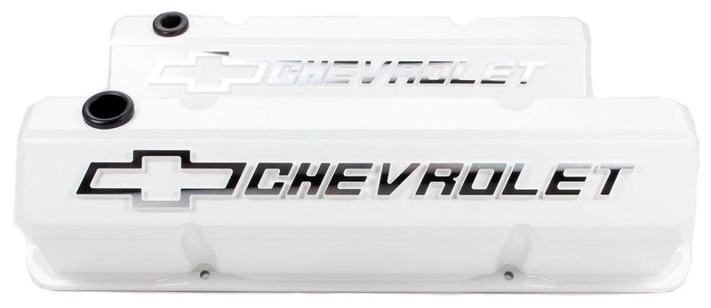 Proform SLANT EDGE VALVE COVERS, SBC WHITE, RAISED & MILLED EMBLEM PROFORM - 141-935 (PR141-935) PR141-935