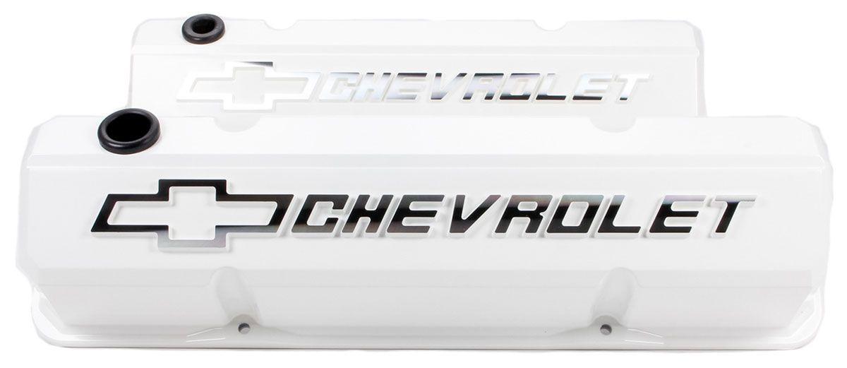 Proform SLANT EDGE VALVE COVERS, SBC WHITE, RAISED & MILLED EMBLEM PROFORM - 141-935 (PR141-935)