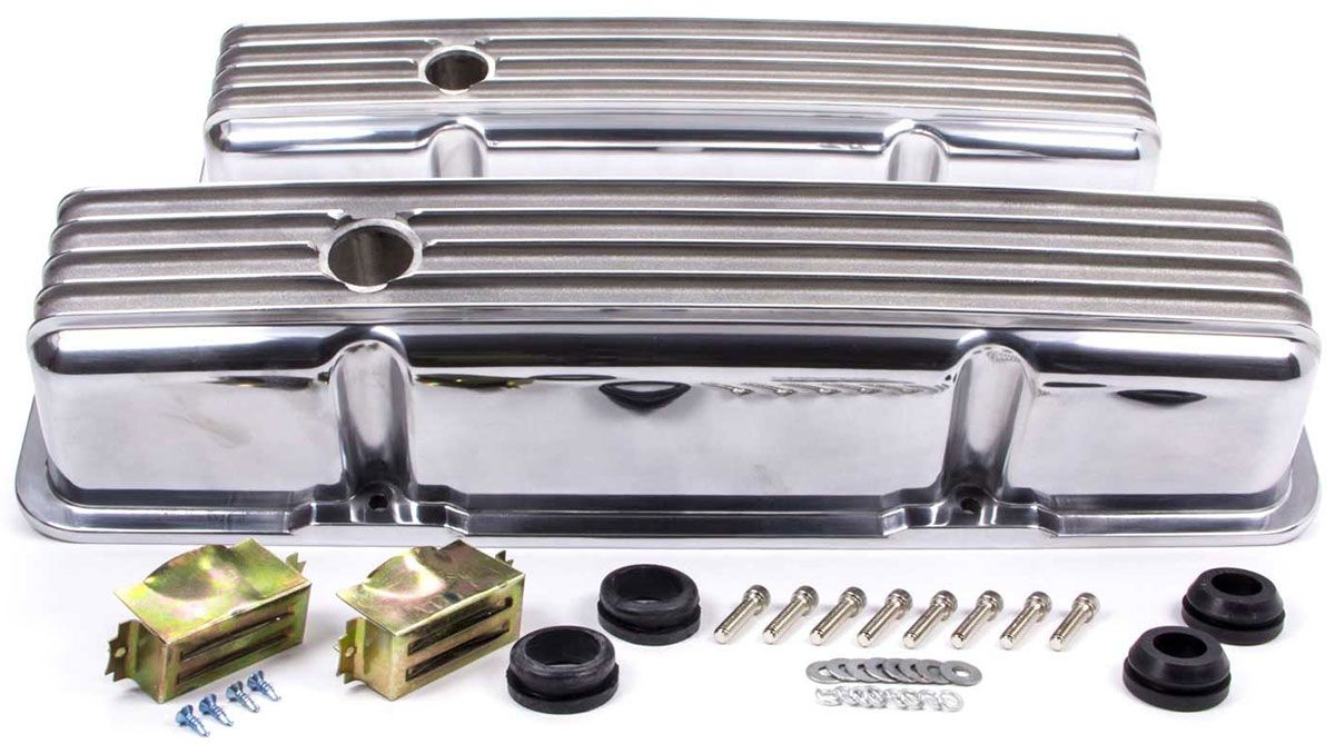 RPC Tall Nostalgic Aluminium Polished Finned Valve Covers with Breather Hole (RPCR6181)