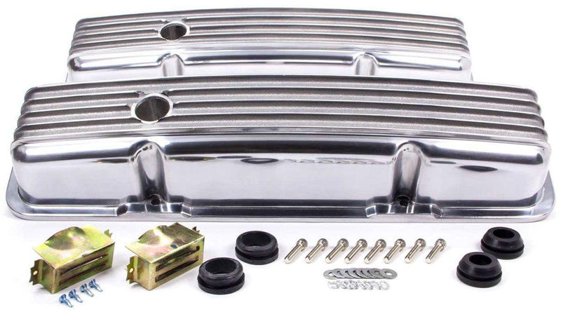 RPC Short Nostalgic Aluminium Polished Finned Valve Covers with Breather Hole (RPCR6186) RPCR6186